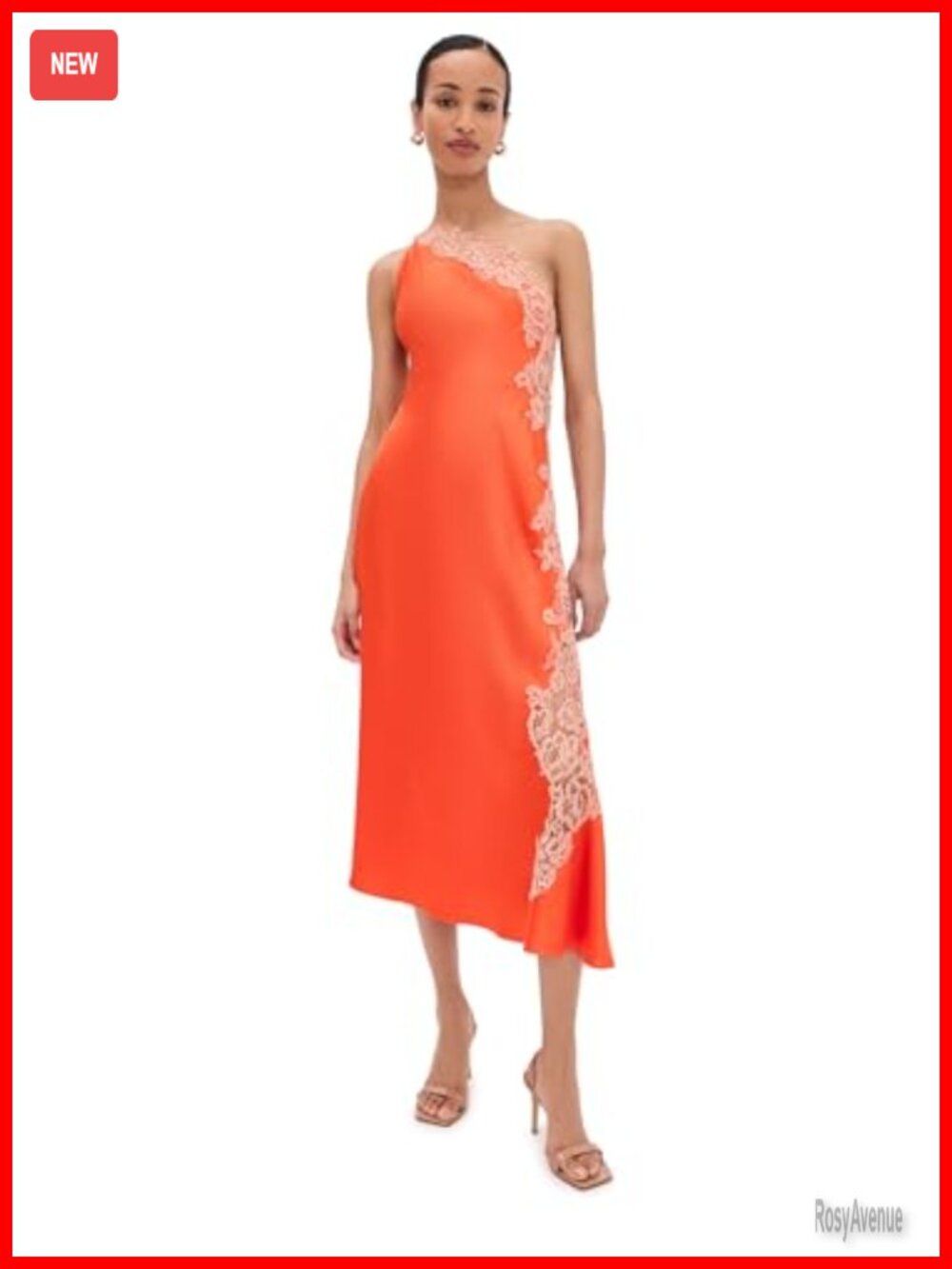 One Shoulder Midi Dress Lace Detail Fit & Flare